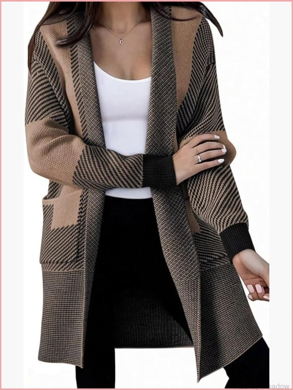 Oversized Open Front Cardigan Sweater with Pockets Long Sleeve Knit